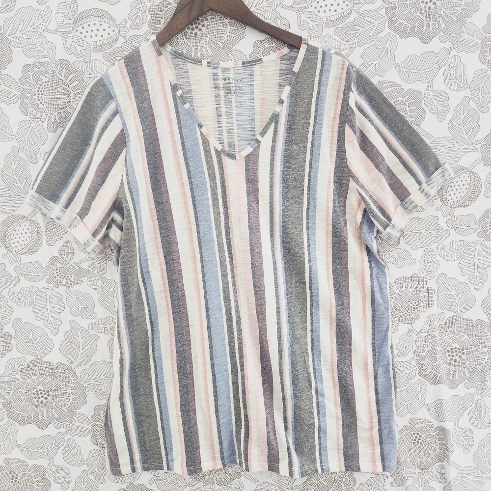 Lane Bryant cotton blend V Neck Stripe Blouse 14/16